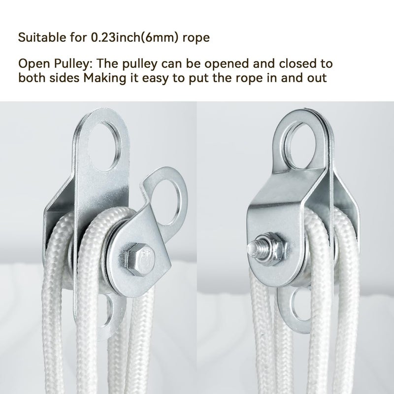 KCNOFNC Double Cable Pulley Block, with Ball Bearings for 0.23 Inch/6mm Wire Rope, Good for Pulley Lifing System, 1Pack - Image 3